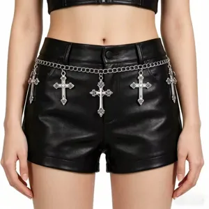 Punk gothische Kreuz Taillenkette Vintage Silber Metall Hosenkette fuer Damen Mode