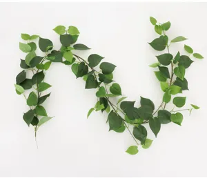Detailed macro view of artificial Pothos vine with realistic green heart-shaped leaves