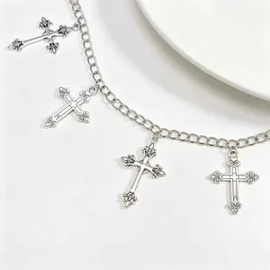 Vintage silberne Kreuz Anhänger Taillenkette Punk Stil Metall Körper Kette Mode Accessoires