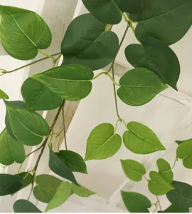 Detailed close-up showing the realistic texture and veins of artificial green ivy leaves