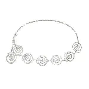 Silver metal waist chain with unique spiral circular design, sweet cool style accessory.