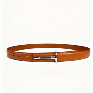 Women's slim leather belt with modern metal buckle for dresses and casual wear detail view