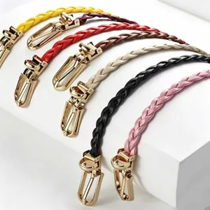 Women braided thin belt stylish dress waist band metal buckle casual accessory multi color