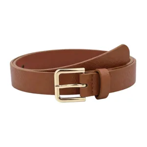 Ceinture en cuir PU marron à texture litchi avec boucle carrée dorée pour le bureau et le loisir