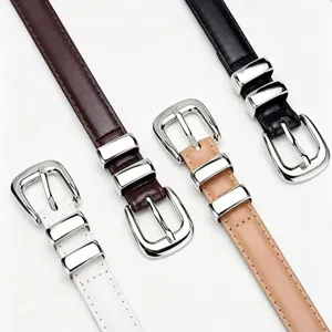 Women's slim belt multi-color variant showing white, black and brown leather options.