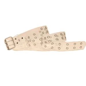 Transparent PVC double grommet belt with metal double prong buckle for jeans and pants.