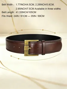 Cintura in pelle marrone vintage con fibbia quadrata, taglia regolabile per uomo elegante.