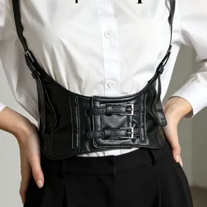 Ceinture Corset à Bretelles en Cuir PU Punk pour Femme Taille Ajustable à Double Boucle Ceinture Mode Street Style pour Robe Costume