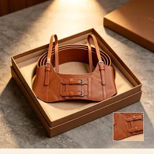 Ceinture corset à bretelles en cuir marron avec boucles métalliques réglables décoratives