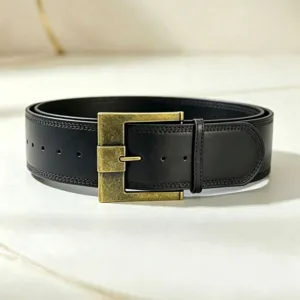 Cintura da uomo in pelle nera con fibbia quadrata vintage stile casual ed elegante