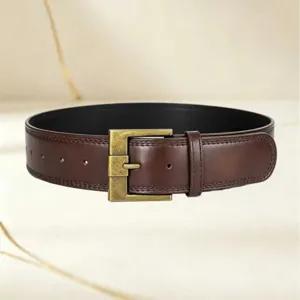 Cintura in pelle bovina con fibbia quadrata retrò da uomo, cintura in vera pelle casual.