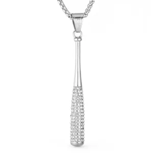 Stainless Steel Baseball Bat Pendant Only Without Chain Rhinestone Inlaid Hiphop Trendy Geometric Jewelry Charm For Unisex