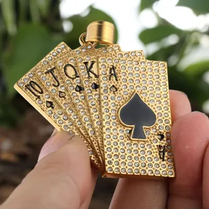 Hip Hop Stainless Steel Iced Out Poker Royal Flush Spades Pendant For Men Women Rhinestone Card Pendant Only Without Chain