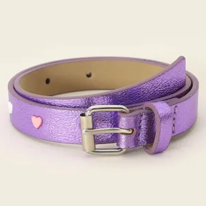 Cintura a Cuore per Bambini alla Moda Cintura in Pelle PU Viola Metallico Per Ragazze Ragazzi Hip Hop Performance Rivetti a Cuore Accessori Decorativi
