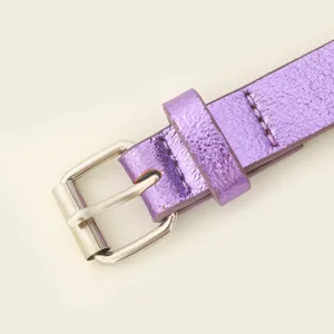 Cintura in pelle per bambini viola metallizzato con fibbia ad ardiglione argento