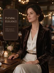 Detail of a thin brown PU leather belt with U-shaped alloy buckle on an evening outfit
