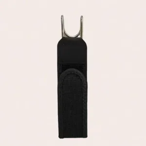 Adjustable waistband extender with metal hook and black elastic strap for daily use.
