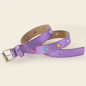 Cintura per bambini in viola metallizzato con borchie colorate a forma di cuore