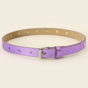 Elegante cintura per bambini in metallo viola lucido con fibbia argento e borchia a cuore