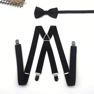 Men Business Suspenders And Bow Tie Set Polyester Elastic Y-Back Adjustable Solid Color Formal Suit Accessories