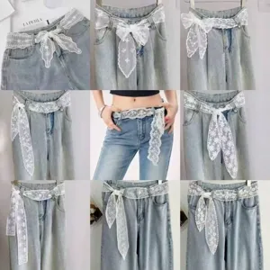 Weisse spitze bestickte schleife taille gürtel damen süße schleife dekorative schärpe für jeans