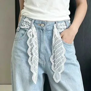 Damen Jeans Spitze Riemen Taillengürtel bestickte Mesh Band dekorative Taille Cinch