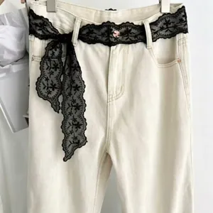 Damen spitze gürtel binde denim jeans taille korsett vintage blumen stickerei band