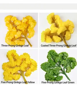 Detailed view of artificial ginkgo leaf branches in yellow and green fork variants