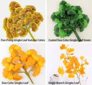 Four styles of artificial ginkgo leaves in green, yellow and autumn brown colors