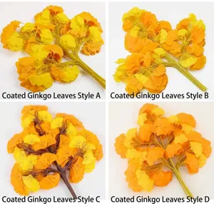 Detailed comparison of four styles of glue-coated artificial yellow ginkgo branches