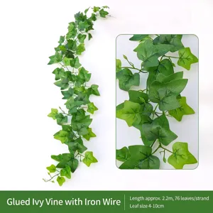 Realistic 2.2m artificial Boston ivy vine with 76 glue-coated leaves for home decor