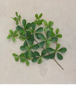 Artificial green banyan leaves branch, plastic fake foliage for indoor home decoration details