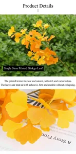Detailed close-up view of artificial yellow ginkgo leaves with realistic printed textures.