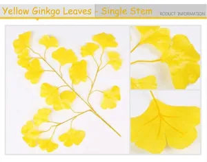 Detail showing the texture of artificial yellow ginkgo leaves on a single branch