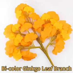 Artificial Ginkgo Leaves Branches For Home Decor Fake Fall Leaves Plastic Silk Fabric Autumn Yellow Green Faux Ginkgo Biloba Branch Wedding Photography Props