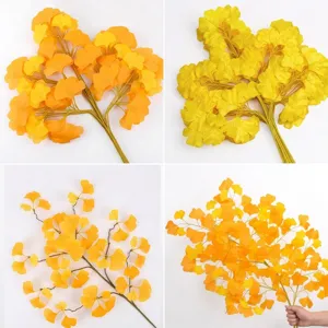 Vibrant yellow artificial ginkgo leaf branches for elegant home and wedding decoration