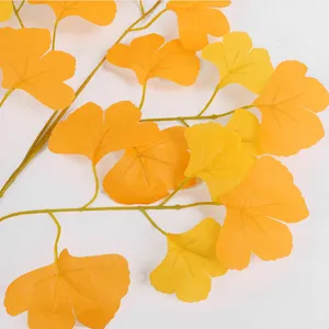 High-quality artificial yellow and orange ginkgo leaves branches for home decoration