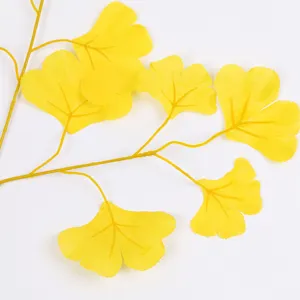 Lifelike artificial yellow ginkgo leaf branch for floral arrangements and home decoration