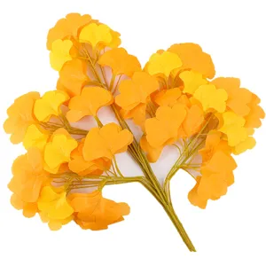 Artificial yellow ginkgo leaf branches for autumn home decoration and floral display