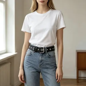 Punk Style Double-Row Rivet PU Leather Belt For Women Fashion Casual Metal Pin Buckle Jeans Belt Streetwear Waist Accessories