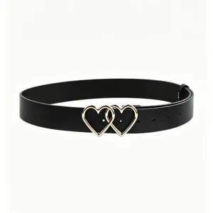 Women's PU Leather Belt With Double Heart Metal Buckle Fashion Versatile Decorative Jeans Belt Accessories