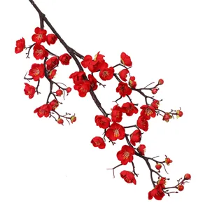Elegant artificial red plum blossom branch for home and wedding decor