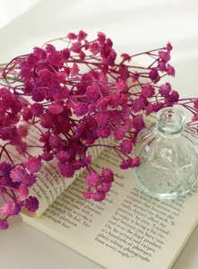 Artificial gypsophila flower bouquet, magenta faux floral decor for home living room wedding.