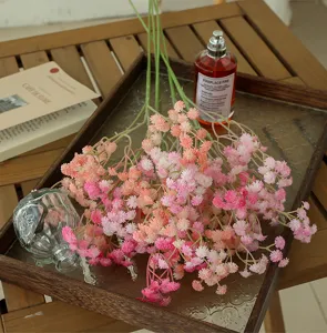 Artificial baby breath flower bouquet, pink gradient fake flowers for home and wedding decor.