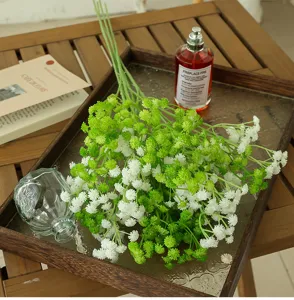 Artificial baby's breath flower bouquet green white fake floral home decor wedding arrangement