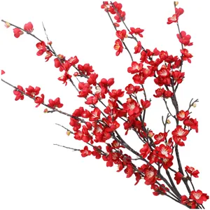 Artificial Red Plum Blossom Branches Silk Fake Winter Flowers for Home Living Room Decor