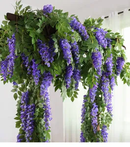 Lifelike purple artificial wisteria vines hanging for wedding and home ceiling decoration