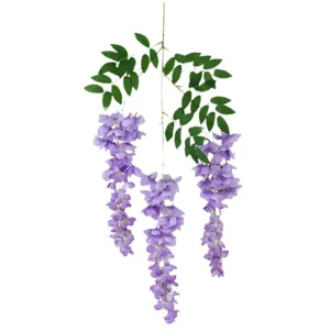 Lifelike artificial purple wisteria hanging flowers branch for home wedding decor