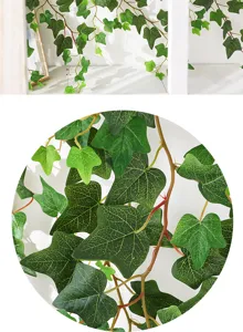 Close-up detail of artificial ivy leaves showing realistic vein texture and green vines