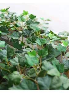 Detailed macro view of artificial green ivy leaves with realistic vein textures and stems.